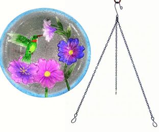 Songbird Essentials Embossed Hummingbird Glass Hanging Bird Bath Bowl