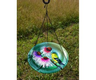 Songbird Essentials Embossed Goldfinch Hanging Bird Bath Bowl