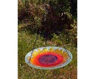 Songbird Essentials Embossed Sunflower Glass Hanging Bird Bath