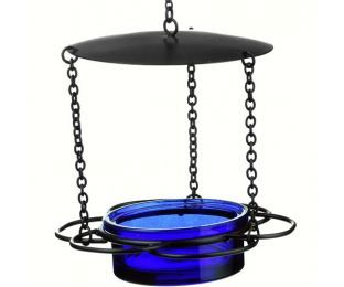 Couronne Co. Hanging Floral-Inspired Glass Dish Bird Feeder (Color: Cobalt)