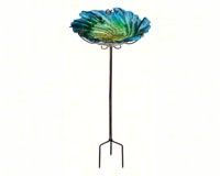 Regal Art and Gift Decorative Glass Bird Bath/Bird Feeder with Stake (Glass Color: Blue)